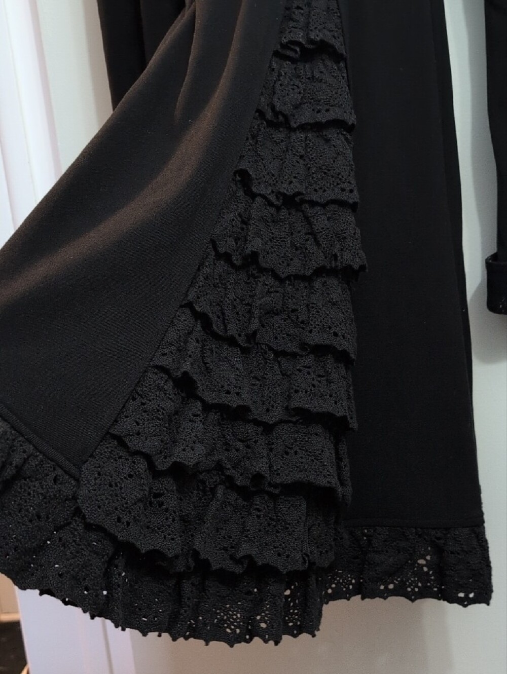 Betsey Johnson Black Coat with Crochet Ruffles - Picture 12 of 16
